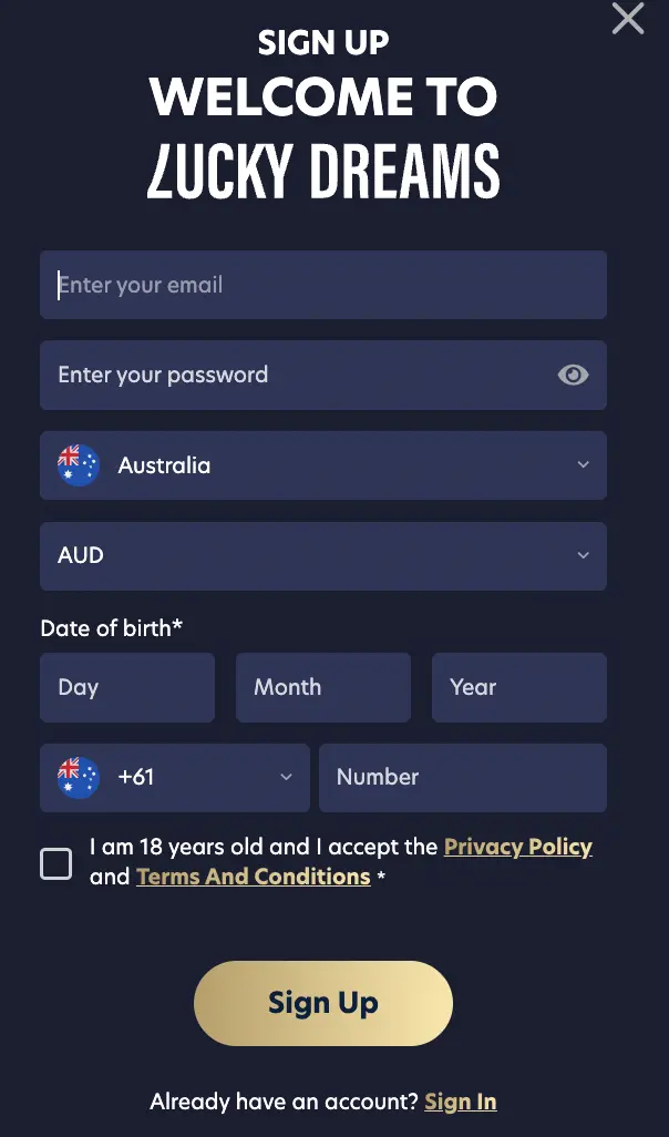 Sign up form